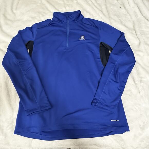 Salomon Men’s Hoodie Half Zip Blue L ActiTherm Hooded Fleece Pullover Sweatshirt - Picture 1 of 8